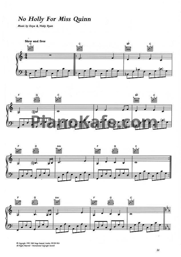 Ноты Enya - No holly for miss quinn - PianoKafe.com