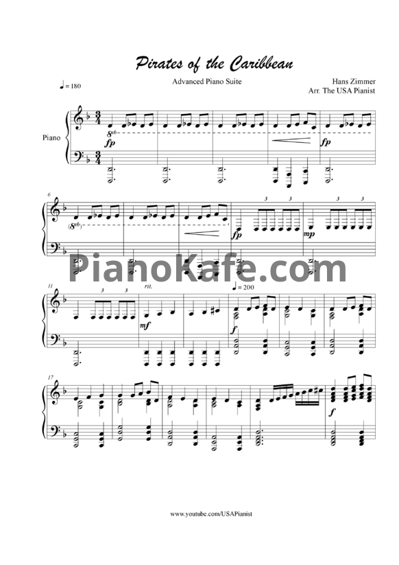 Ноты Hans Zimmer - Pirates of the Caribbean (Версия 2) - PianoKafe.com