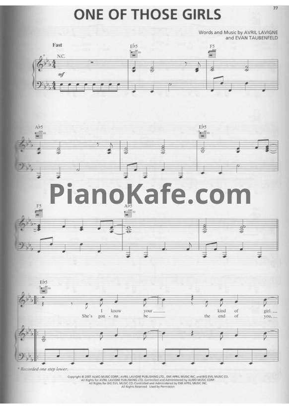 Ноты Avril Lavigne - One of those girls - PianoKafe.com