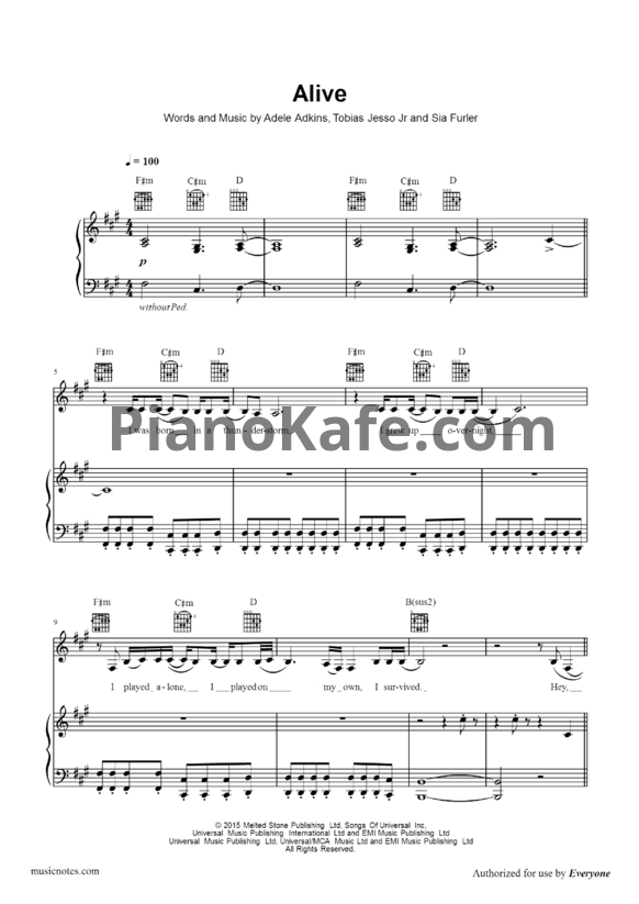 Ноты Sia - Alive - PianoKafe.com