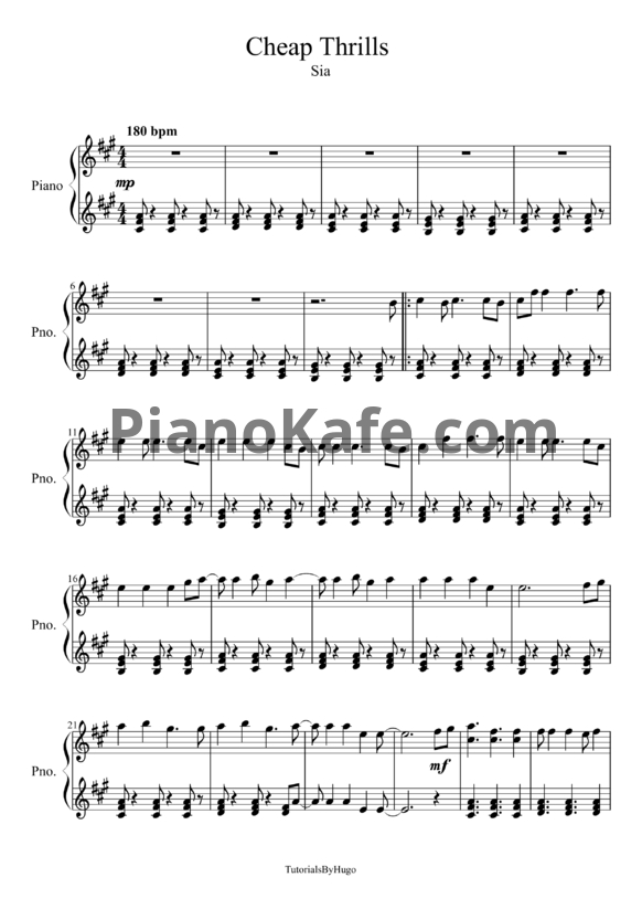 НОТЫ Sia - Cheap Thrills - Ноты Для Фортепиано — PianoKafe