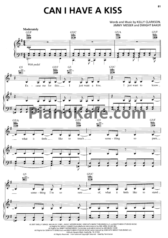 Ноты Kelly Clarkson - Can I have a kiss - PianoKafe.com