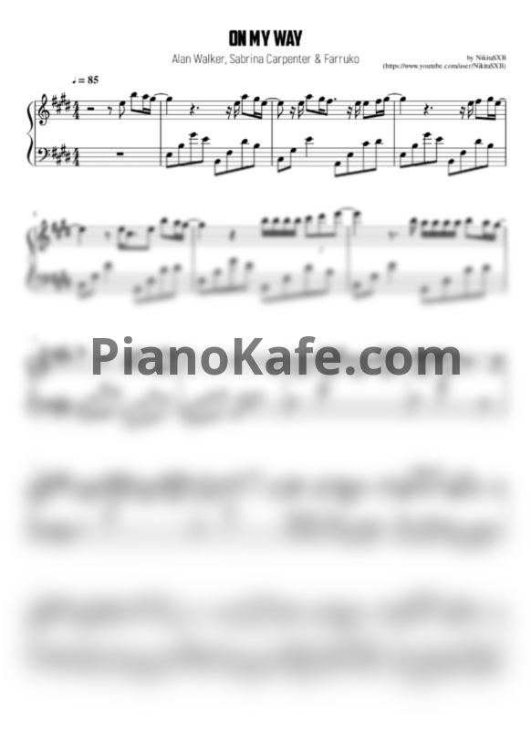 Ноты Alan Walker, Sabrina Carpenter & Farruko - On my way - PianoKafe.com