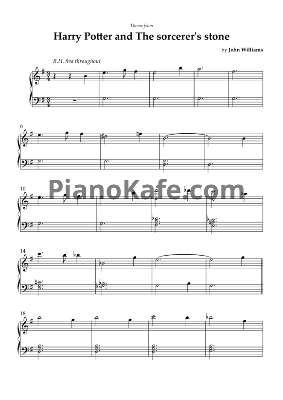 Ноты John Williams - Theme from Harry Potter and The Sorcerer's stone - PianoKafe.com