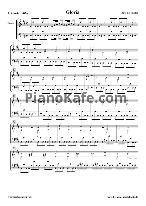 Ноты Антонио Вивальди - Gloria - PianoKafe.com