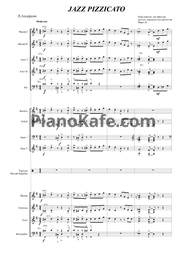 Ноты Л. Андерсон - Jazz pizzicato (Партитура и партии для ОРНИ) - PianoKafe.com