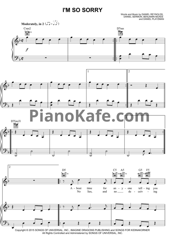 Ноты Imagine Dragons - I'm so sorry - PianoKafe.com