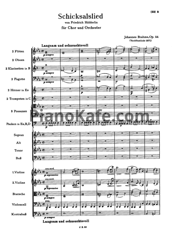 Ноты И. Брамс - `Песнь судьбы` (Schicksalslied) на текст Гёльдерлина для хора и оркестра (Op. 54) - PianoKafe.com