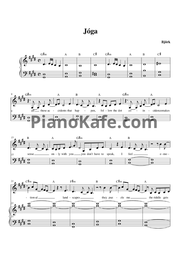 Ноты Bjork - Joga - PianoKafe.com