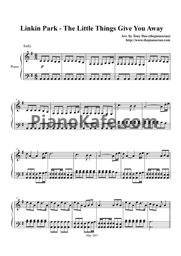 Ноты Linkin Park - The little things give you away - PianoKafe.com
