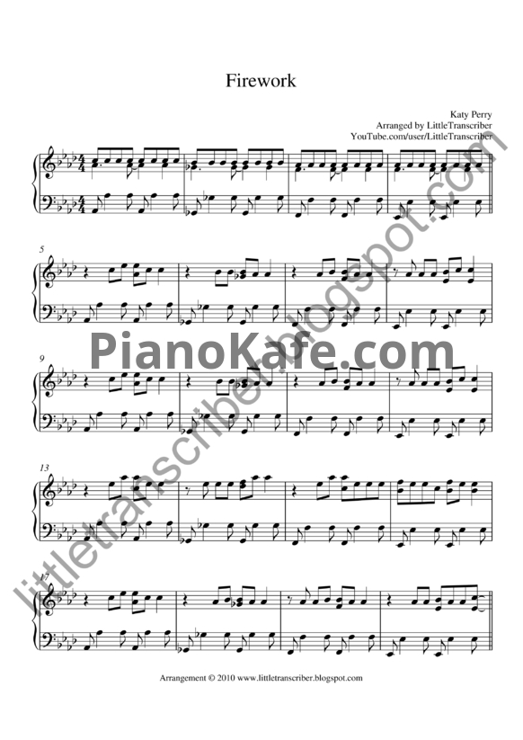 НОТЫ Katy Perry - Firework - Ноты Для Фортепиано — PianoKafe