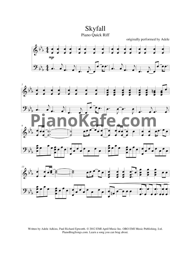 НОТЫ Adele - Skyfall (Версия 2) - Ноты Для Фортепиано — PianoKafe
