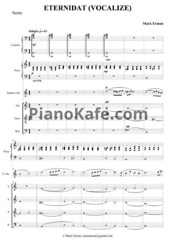 Ноты Mark Erman - Vocalize (Партитура) - PianoKafe.com