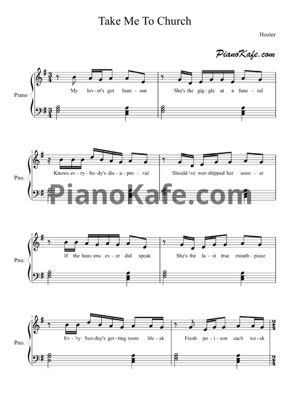 Ноты Hozier - Take me to church - PianoKafe.com