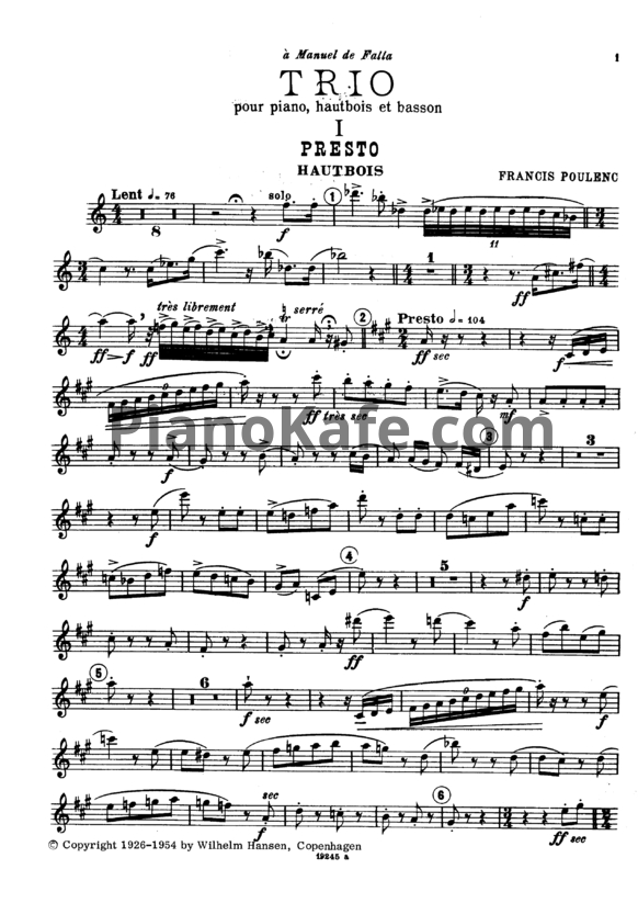 Ноты Франсис Пуленк - Трио для гобоя, фагота и фортепиано - PianoKafe.com