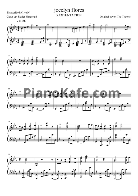 НОТЫ XXXTENTACION - Jocelyn flores - ноты для фортепиано — PianoKafe