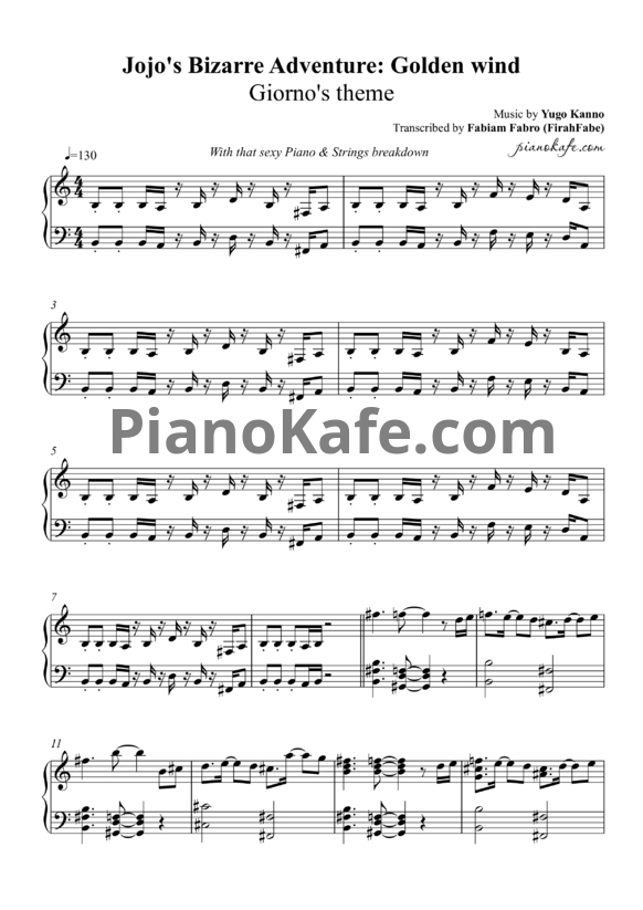 Ноты Yugo Kanno - Giorno's theme - PianoKafe.com