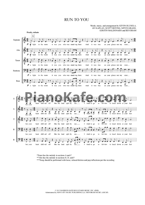 Ноты Pentatonix - Run to You - PianoKafe.com