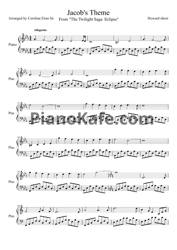 Ноты Howard Shore - Jacob's theme - PianoKafe.com