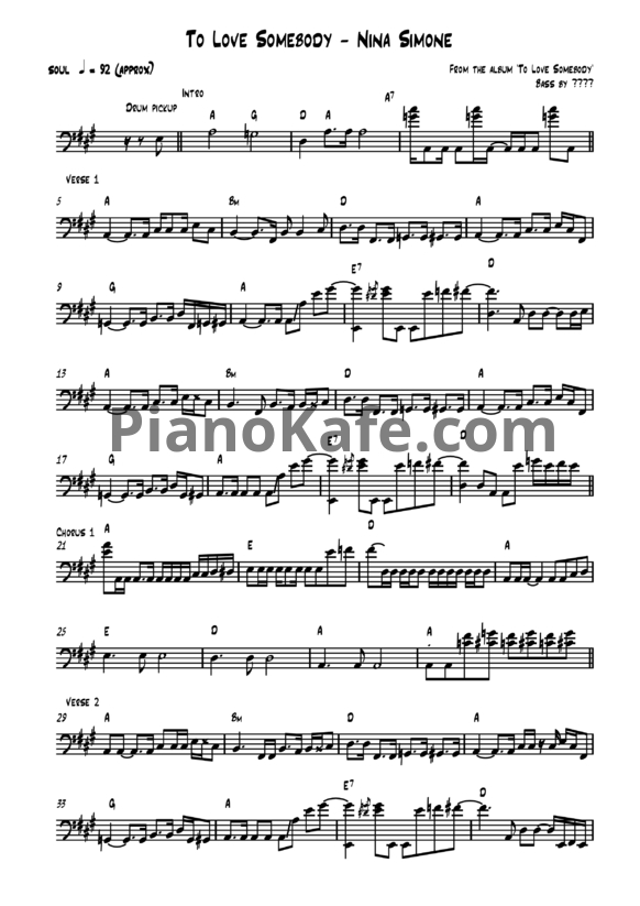 Ноты Nina Simone - To love somebody - PianoKafe.com