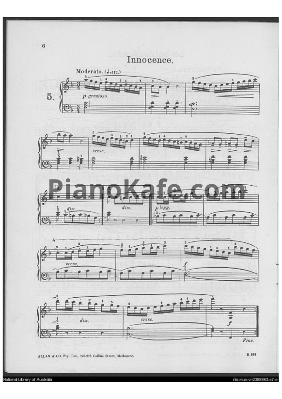 Ноты Фридрих Бургмюллер - Этюд Innocence (Op. 100, №5) - PianoKafe.com