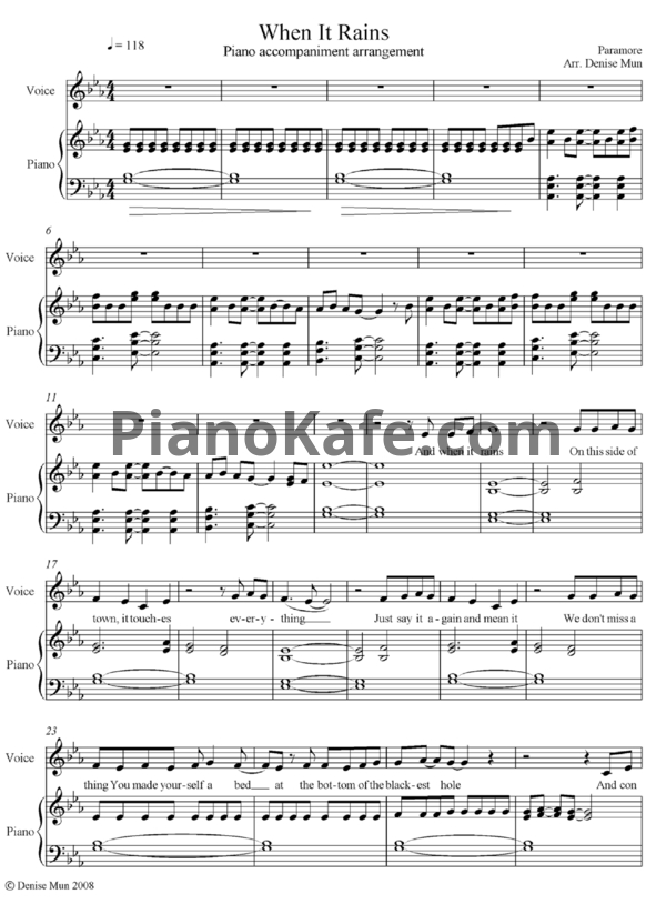 Ноты Paramore - When it rains - PianoKafe.com