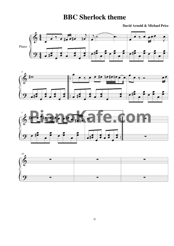 Ноты David Arnold and Michael Price - Sherlock's theme - PianoKafe.com