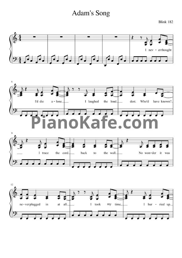 Ноты Blink-182 - Adam's song - PianoKafe.com