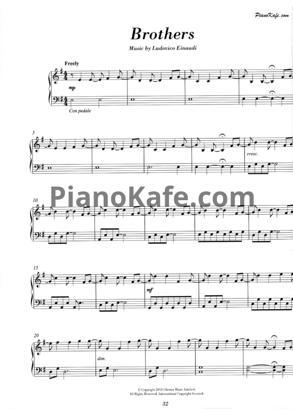 Ноты Ludovico Einaudi - Brothers - PianoKafe.com