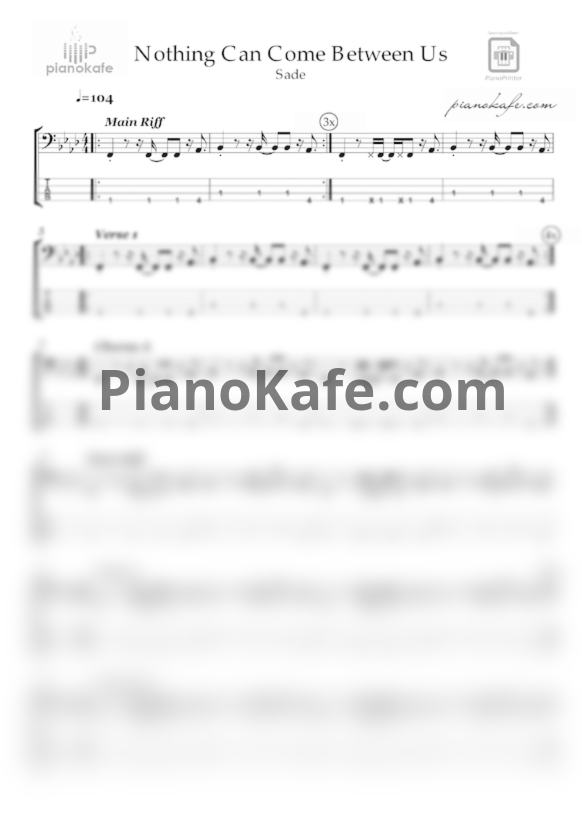 Ноты Sade - Nothing can come between us (Бас-гитара) - PianoKafe.com