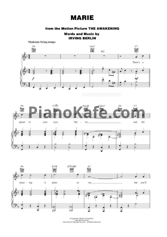 Ноты Irving Berlin - Marie - PianoKafe.com