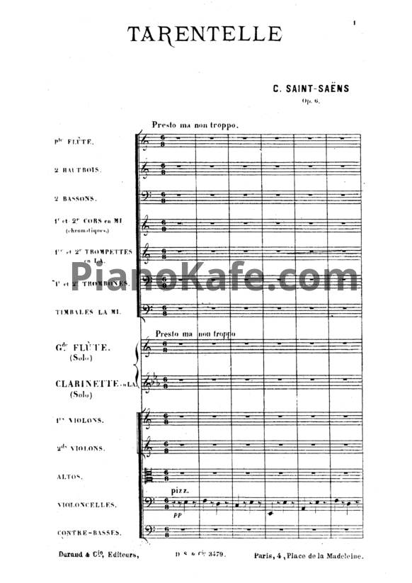 Ноты Камиль Сен-Санс - Тарантелла для кларнета и фортепиано (Op. 6) - PianoKafe.com