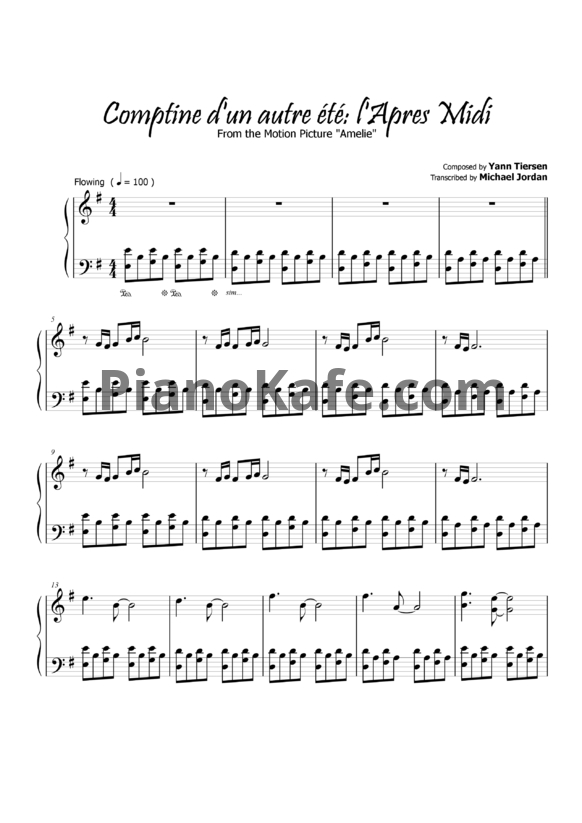 Ноты Yann Tiersen - Comptine autre ete - PianoKafe.com