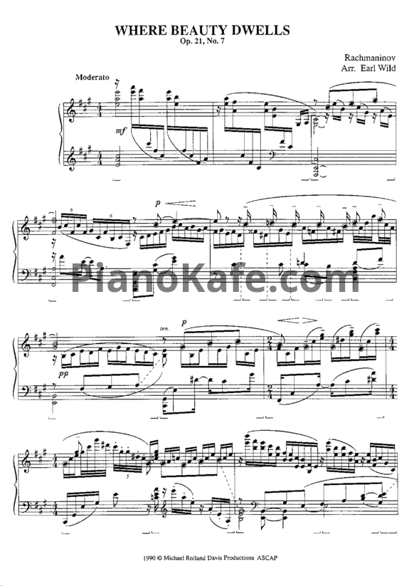 Ноты Сергей Рахманинов - Where beauty dwells (Op. 21, №7) - PianoKafe.com