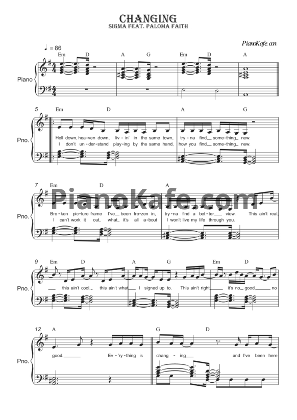 Ноты Sigma feat. Paloma Faith - Changing - PianoKafe.com