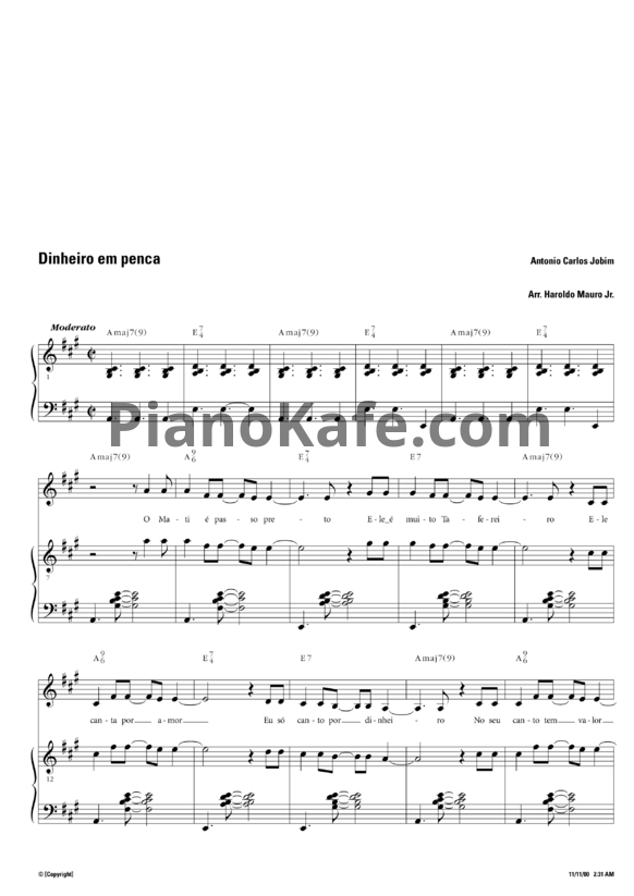 Ноты Antonio Carlos Jobim - Dinheiro em penca - PianoKafe.com