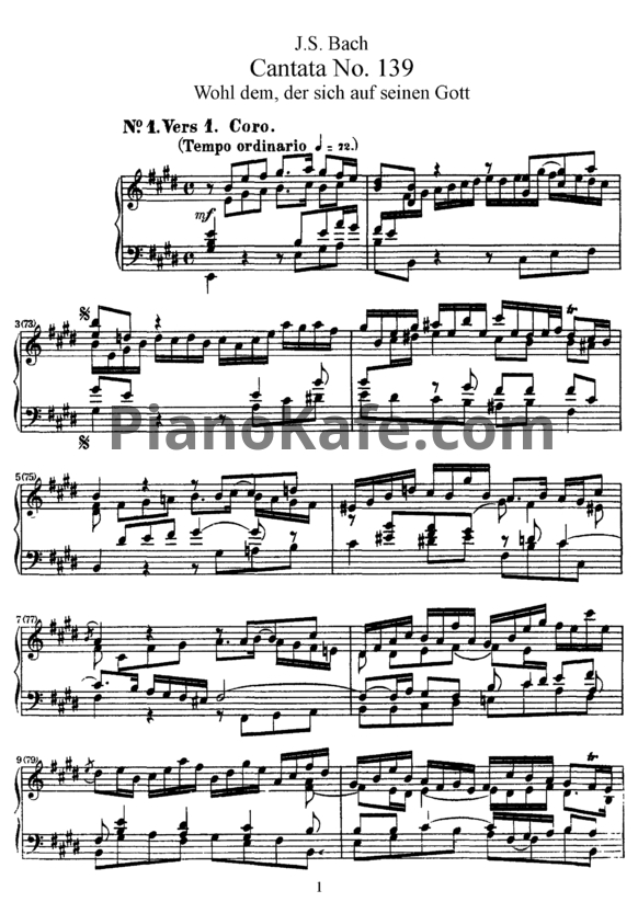 Ноты И. Бах - Кантата №139 "Wohl dem, der sich auf seinen gott" (BWV 139) - PianoKafe.com