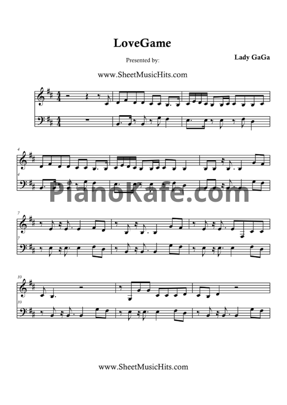 Ноты Lady Gaga - Love Game - PianoKafe.com