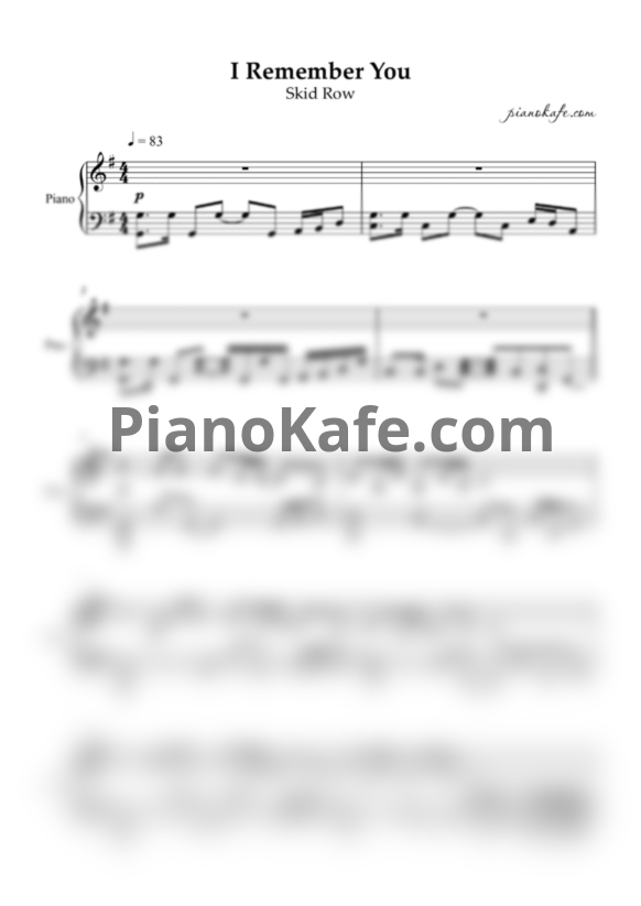 Ноты Skid Row - I remember you (Piano cover) - PianoKafe.com