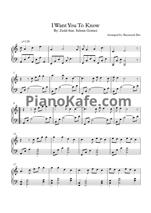 Selena Gomez - I want you to know - PianoKafe.com. 