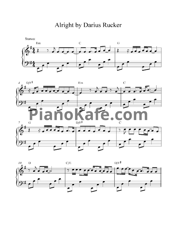 Ноты Darius Rucker - Alright - PianoKafe.com
