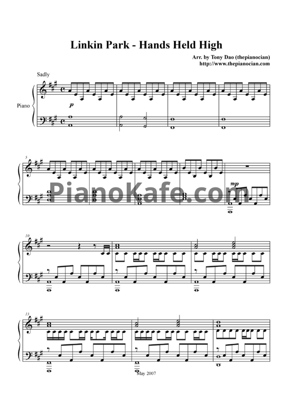 Ноты Linkin Park - Hands held high - PianoKafe.com
