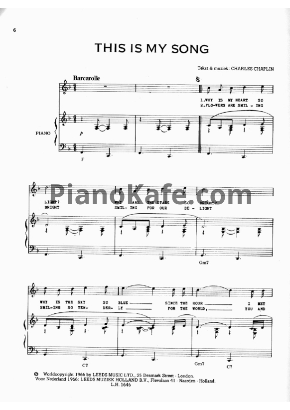 Ноты Frank Sinatra - This is my song - PianoKafe.com
