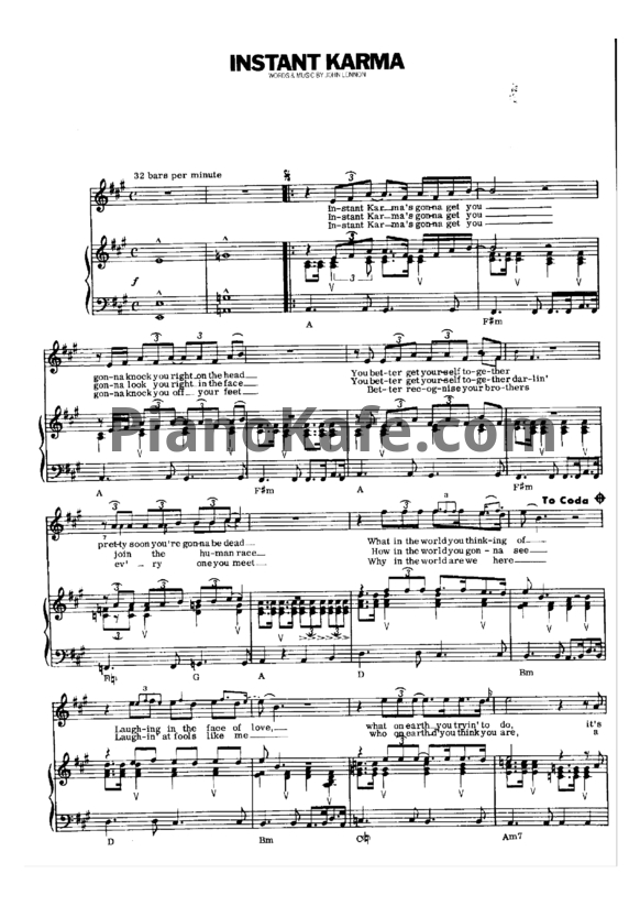Ноты John Lennon - Instant karma - PianoKafe.com