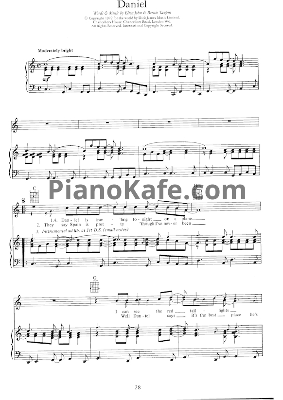 Ноты Elton John - Daniel (Версия 2) - PianoKafe.com