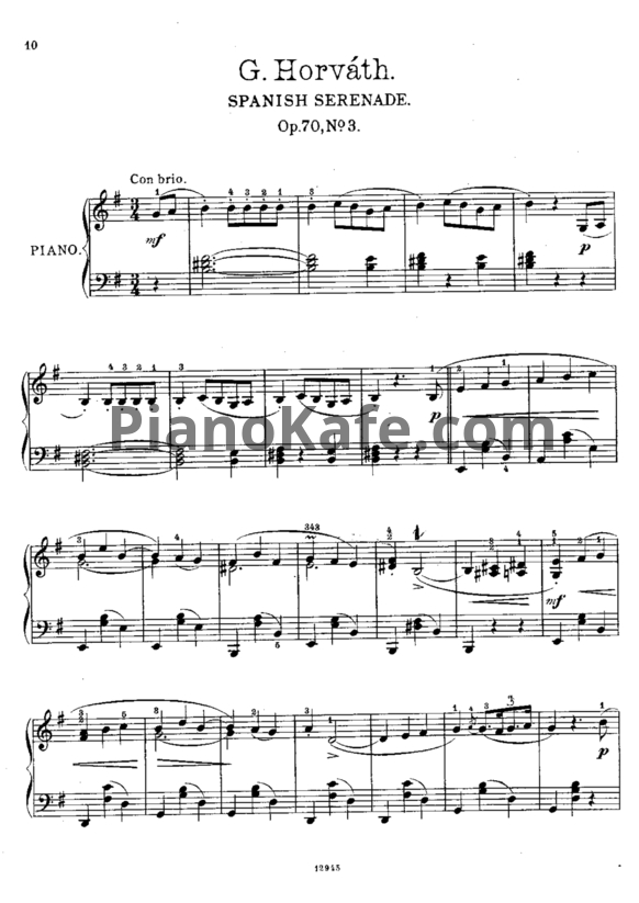 Ноты Геза Хорват - Испанская серенада (Op. 70, №3) - PianoKafe.com