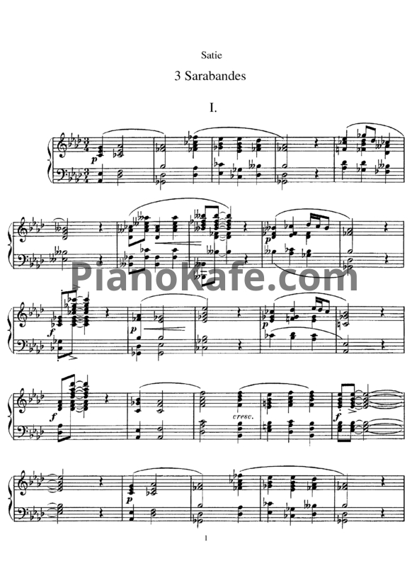 Ноты Erik Satie - 3 sarabandes - PianoKafe.com