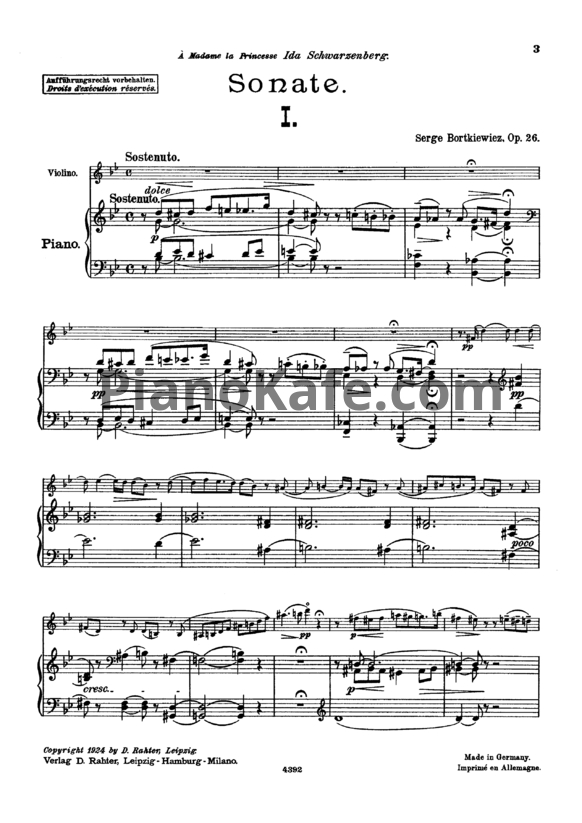 Ноты С. Борткевич - Соната для скрипки (Op. 26) - PianoKafe.com