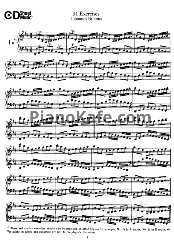 Ноты Иоганнес Брамс - 51 упражнение - PianoKafe.com