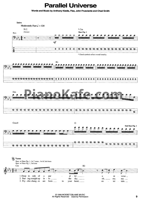 Ноты Red Hot Chili Peppers - Parallel Universe - PianoKafe.com